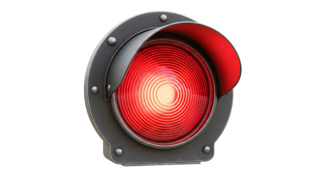 Red traffic light with illuminated brake signal isolated on white background