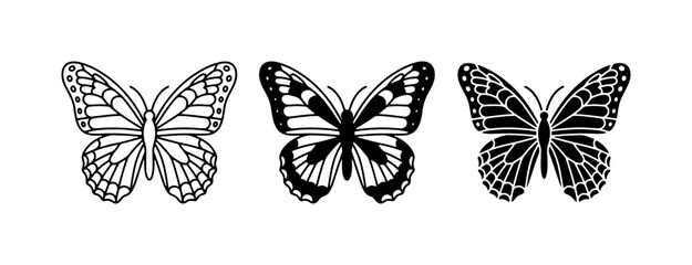 Butterfly Silhouettes, Insect Vector Icons, Delicate Wing Patterns, Nature Graphics © Arifur