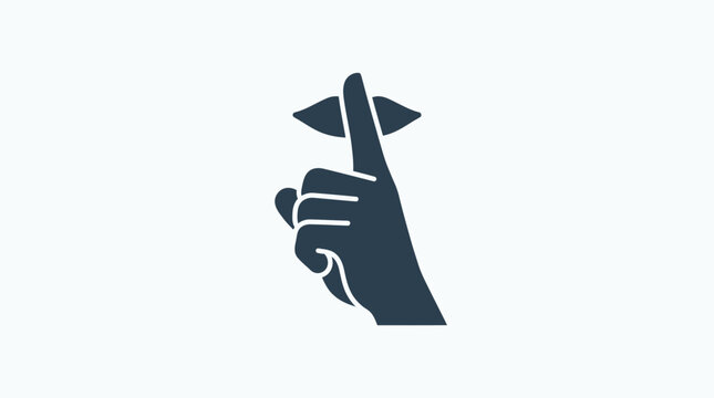 Silhouette hand gesture indicating quiet shushing silence sign.