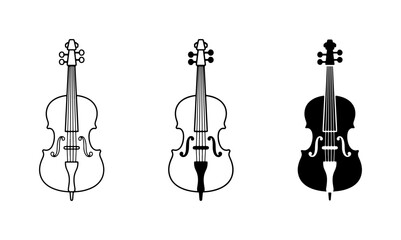Vector Set of Three Violins, Classical String Instruments, Music Icons, Black and White Design © Masud