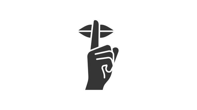Solid black hand gesturing for silence or shh.