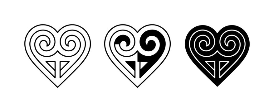 Heart Symbol Vector Icons, Tribal Maori Koru Love Design, Black and White Graphics