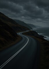 Fototapeta premium Serene coastal road at dusk.