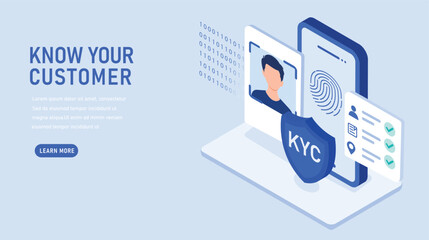 Naklejka na ściany i meble Isometric Illustration of Smart KYC Prevention System with Devices for Secure Digital Identity Verification