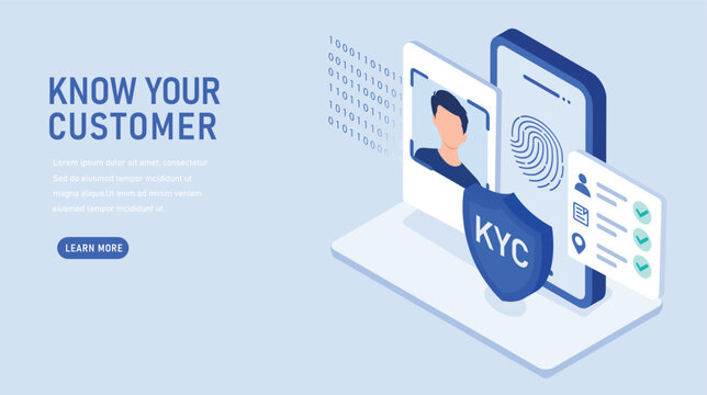 Isometric Illustration of Smart KYC Prevention System with  Devices for Secure Digital Identity Verification

