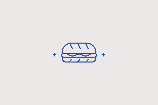 Long baguette sub sandwich line icon for fast food for restaurant menu apps. Professional vector illustration for street cafe delivery platforms, bistro catering checklist tools.
