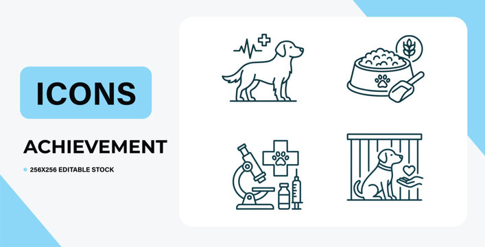 Set of line icons for pet care and veterinary medicine services are shown