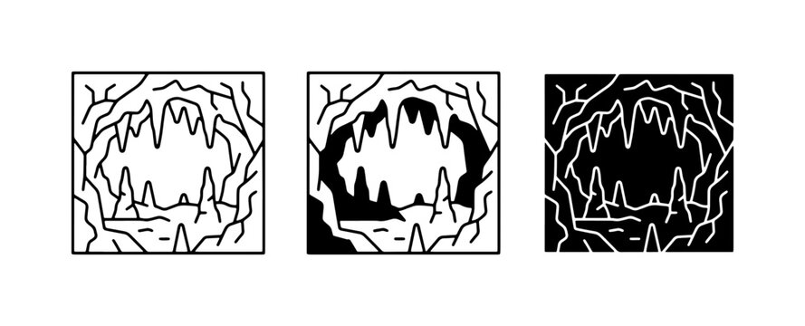 Cave Entrance Vector Icons, Stalactites, Stalagmites, Underground Landscape, Natural Formations