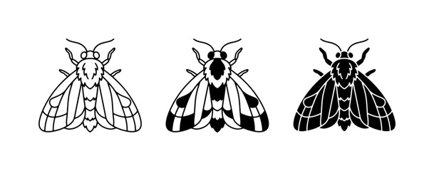 Moth Vector Icons, Insect Graphics, Black and White Butterfly Art, Minimalist Bug Illustrations © Abu