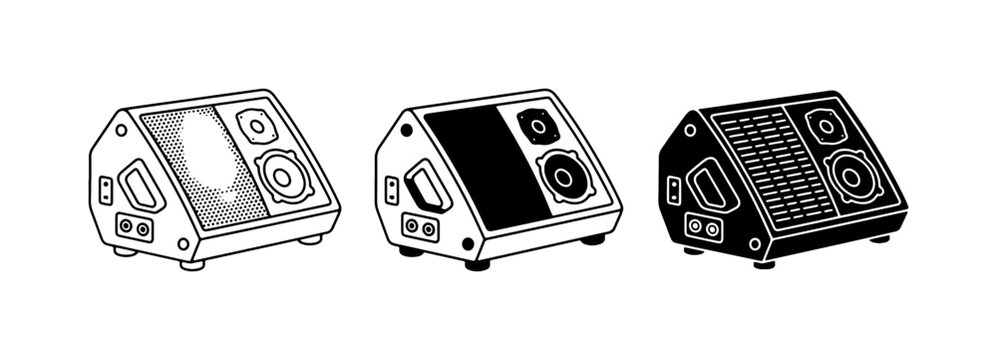 Stage Monitor Speaker Icons, Audio Equipment Vector Set, Sound System Graphics
