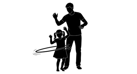 Happy Father's Day Father, daughter, hula hoop, silhouette, black, playful, family, fun, activities, vector vector