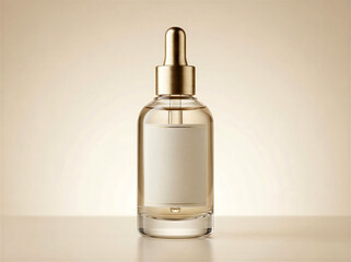 Naklejka premium Luxury glass serum bottle mockup with gold cap and blank label for beauty branding