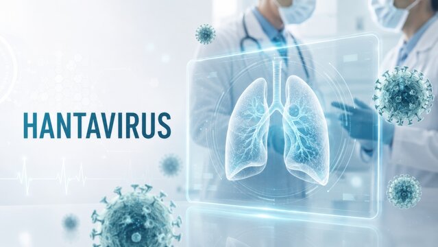 Hantavirus outbreak concept with lungs and doctors, medical background