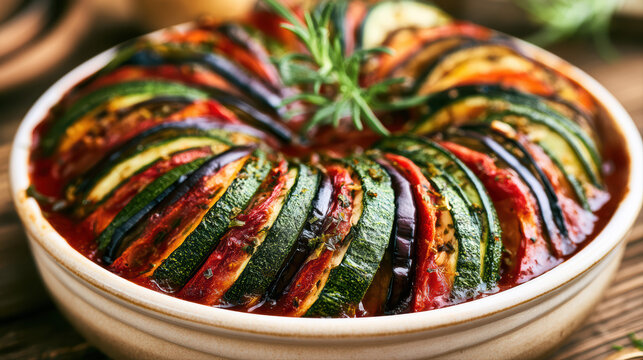 high fidelity food photography of classic french ratatouille
