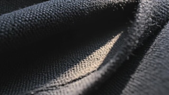 Revealing folded dark knit fabric at closeup shifting with focus change, showing seam lint texture