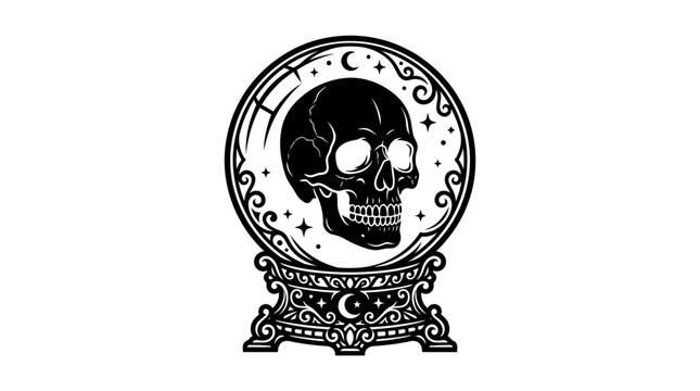 Crystal ball with skull inside.