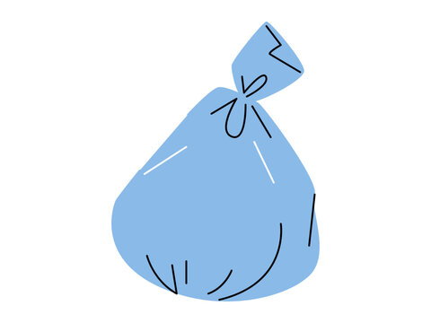 Blue tied garbage bag vector illustration. Waste management, household cleaning, environmental pollution, recycling services, urban sanitation, disposal logistics. Plastic trash sack with knot
