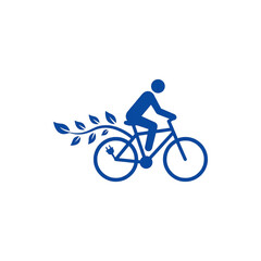 Obraz premium Person riding electric bicycle with eco green leaves illustration for sustainable transit