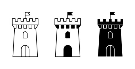 Castle Tower Icons, Medieval Fortress Symbols, Royal Building Graphics, Fantasy Architecture Vector Set © Noor