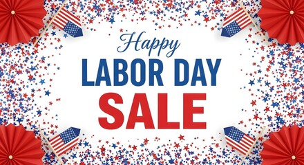 Obraz premium Happy labor day sale banner with confetti and flags