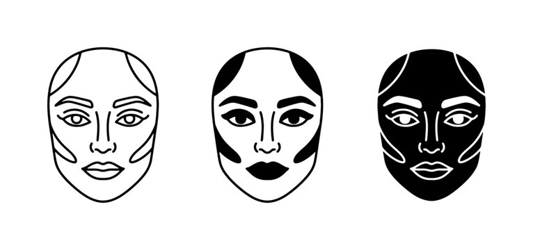 3 Face Contour Styles, Line Art & Silhouette, Makeup Application Guide