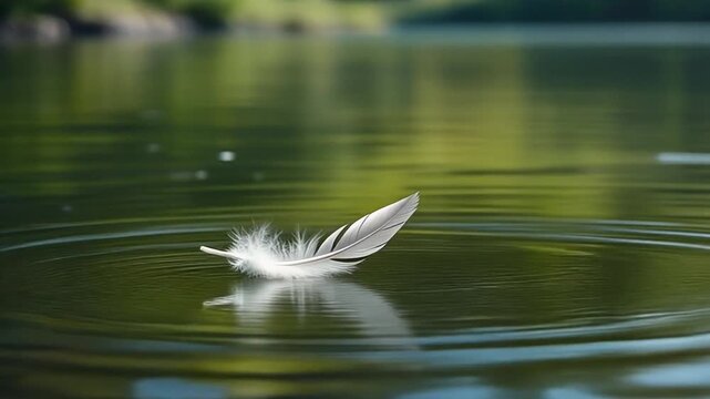 Feather floating on water surface.