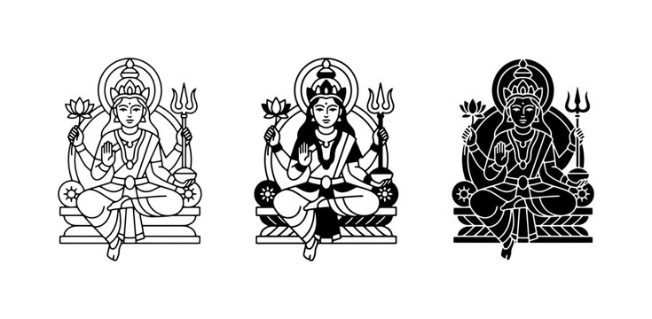 Hindu Goddess Vector Icons, Divine Feminine Deity Art, Religious Symbol Set