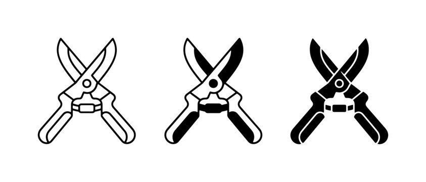 Garden Shears Icons, Pruning Shears Set, Secateurs Vector Graphics