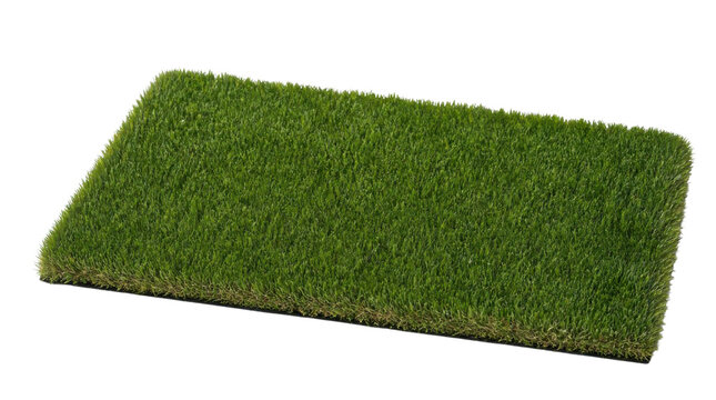 Rectangular patch of green artificial grass on a Transparent Background