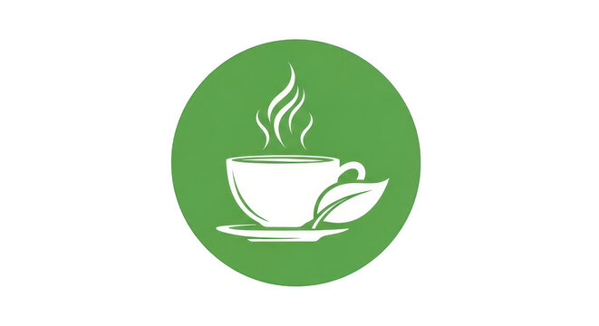 Green tea cup icon with steam in a circular frame