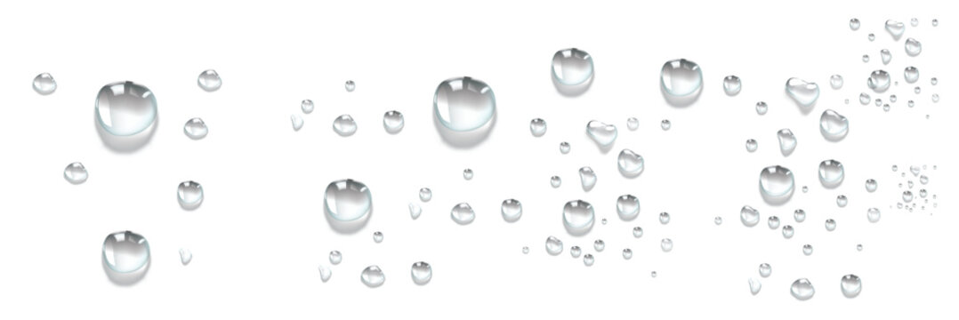 Vector water drops. Drops png, condensation on the window, on the surface. Realistic drops on an isolated transparent background.