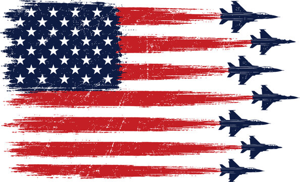 Vintage American Flag With Fighter Jets Patriotic Military Illustration