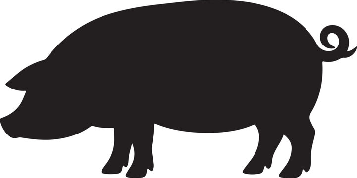 Minimal pig silhouette icon vector isolated on white background for farm animal logo design