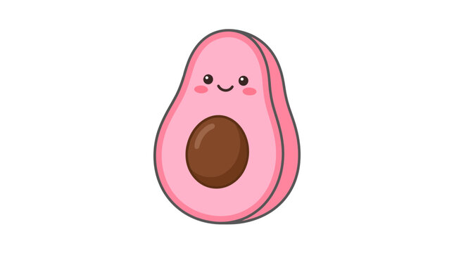 Adorable pink avocado character with a large brown seed.