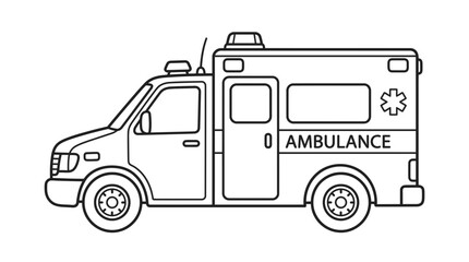Ambulance emergency vehicle line art coloring page. © Sifaul