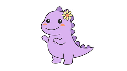Baby purple dinosaur character wearing a yellow flower © Sifaul