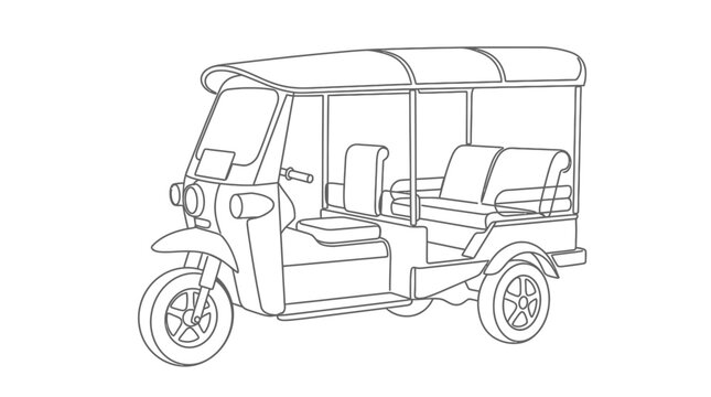 Asian auto rickshaw tuk-tuk vehicle line art