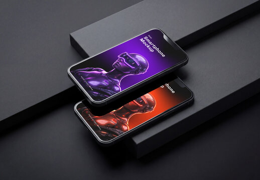 Mobile Phone Mockup on Black Background