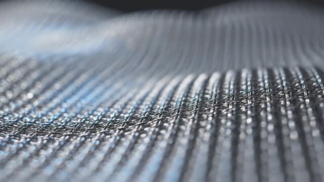 Woven metallic fabric creates a textured surface with soft waves reflecting light in a pattern.