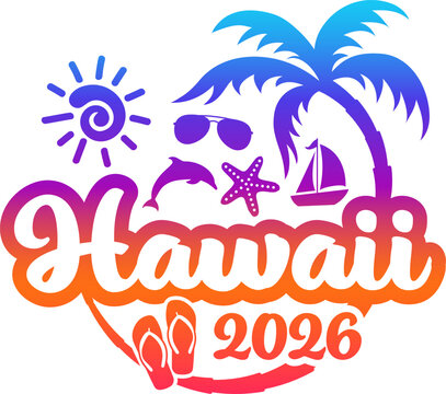 Hawaii 2026 with Vacation and Trip Elements - Palm Tree Sunglasses Dolphin