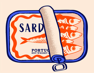 Vintage Colorful Canned Tin of sardines Vector Illustration © James Thew