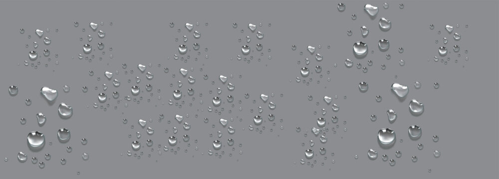 Realistic water drops PNG. Drops on surfaces, glass or windows after rain or from condensation. Water drops on an isolated transparent background.