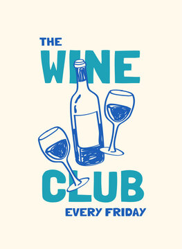 Wine Club Vector Illustration - Elegant Wine Bottle and Two Glasses Sketch