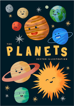 Cute Collection of The Solar System Planets with Faces