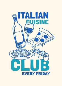 Italian Food and Wine Vector Illustration - Hand-Drawn Gourmet Culinary Scene