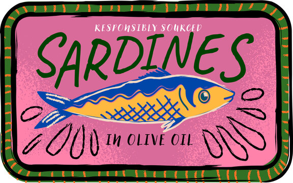 Colourful Sardines Tin In Olive Oil Illustration