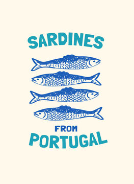 Portuguese Blue Sardines Illustration - Traditional Mediterranean Seafood Icon