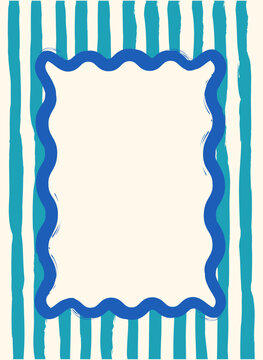 Scalloped Frame on Blue Pinstripe Background Coastal Border
