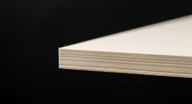 Close-up view of the edge of a thick, layered stack of cream-colored paper sheets