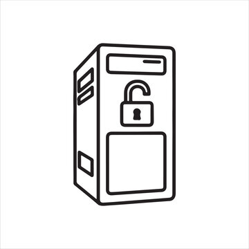 Computer tower icon with unlocked padlock, representing open system access, security settings, or unlocked computer hardware configuration